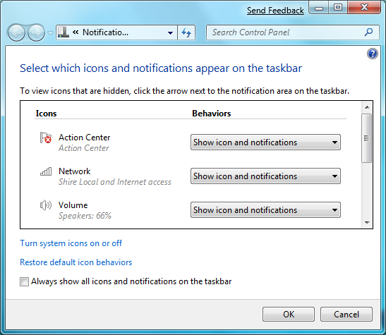 Контроль уведомлений в Windows 7