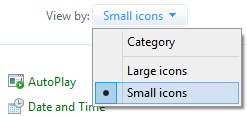 Replace the review mode from «Category» to «Small icons»
